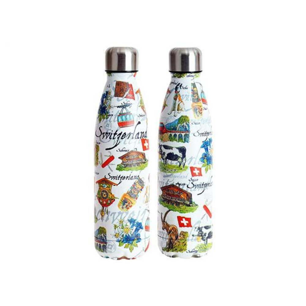 Thermos-Flasche Metall 0.5 l weiss mit Souvenir-Motiven